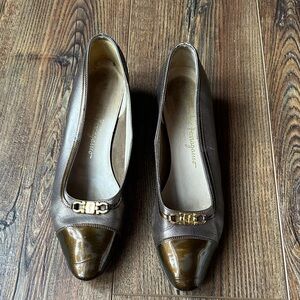 Salvatore Ferragamo Women's Bronze and Brown Heels - size 8.5